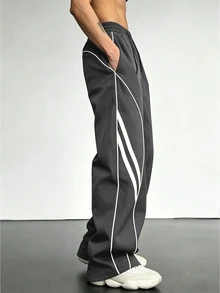 Sport MetroGents Men's Straight Leg Wide Leg Tie Strap Design Casual Sports Pants, Gym - Dark Grey - View 6