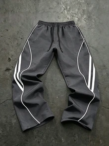 Sport MetroGents Men's Straight Leg Wide Leg Tie Strap Design Casual Sports Pants, Gym - Dark Grey - View 2