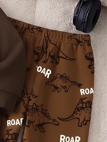Young Boys Dinosaur T-Rex Graphic Crewneck Sweatshirt And Allover Print Sweatpants 2 Pieces Outfit Set - Multicolor - View 5