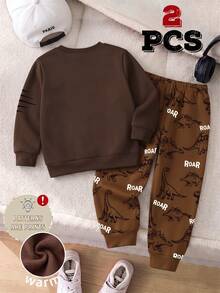 Young Boys Dinosaur T-Rex Graphic Crewneck Sweatshirt And Allover Print Sweatpants 2 Pieces Outfit Set - Multicolor - View 2