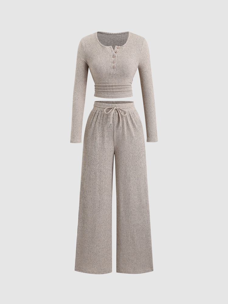 Sweetra Conjunto de 2 piezas de mujer para primavera/otoño/invierno, adecuado para salidas, ir al trabajo, uso casual, en casa, oficina, de tela de felpa acanalada de unicolor con diseño de cintura fruncida decorativa y cintura ajustable - Albaricoque - Añade 5