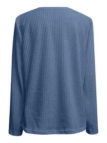 INAWLY Half Zippered Placket Women's Waffle Grid T-Shirt Fall Cloth For Women - Dusty Blue - View 2
