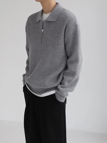 DAZY Men Half Zip Drop Shoulder Fall Sweater Long Sleeve Tops - Grey - View 5