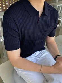 DAZY Men Ribbed Knit Top - Navy Blue - View 6