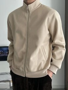 DAZY Men's Solid Color Basic Zipper Jacket, Fall - Khaki - View 5