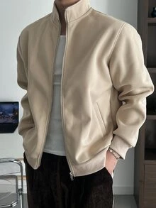 DAZY Men's Solid Color Basic Zipper Jacket, Fall - Khaki - View 4