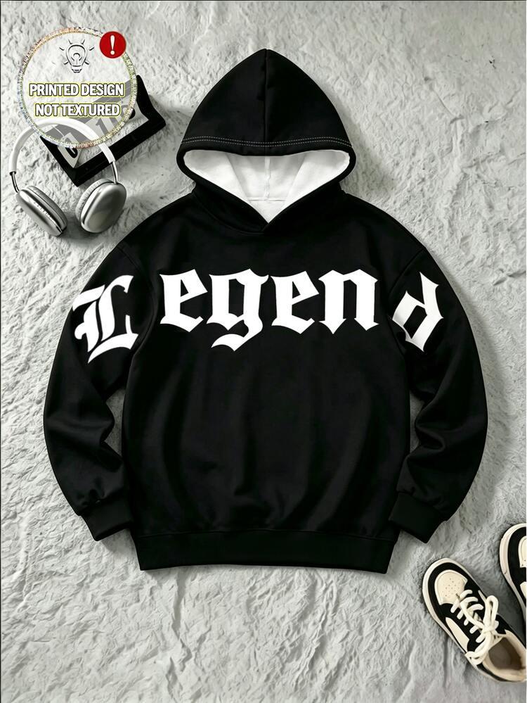 Young Boys Sweatshirt Streetwear Baby Yellow White Letter Print Long Sleeve Dropped Shoulder Hooded Autumn Back-To-School Cute Birthday Ring Bearer - Multicolor - View 7
