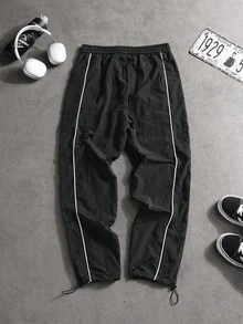 Sport MetroGents Men's Elastic Waist Contrast Color Drawstring Casual Versatile Fitness Sports Pants, Gym - Black - View 3