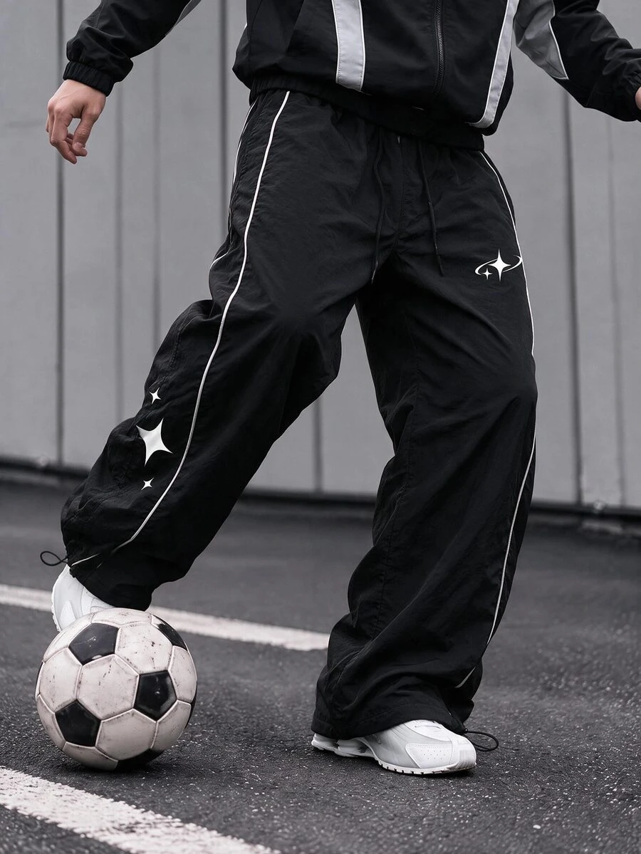 Sport MetroGents Men's Elastic Waist Contrast Color Drawstring Casual Versatile Fitness Sports Pants, Gym - Black - View 1