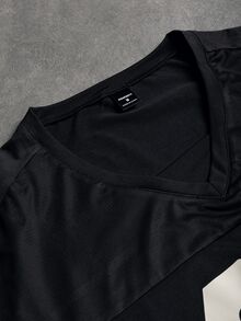 Sport MetroGents Men's Round Neck Short Sleeve Pleated Printed Casual Sports T-Shirt, Minimalist Design - Black - View 6