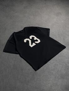 Sport MetroGents Men's Round Neck Short Sleeve Pleated Printed Casual Sports T-Shirt, Minimalist Design - Black - View 2