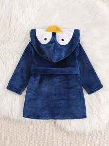 Cozy Pixies 男嬰兒童休閒舒適企鵝刺繡連帽長袖毛絨家居睡袍 秋冬款 - 寶藍色 - 查看 2