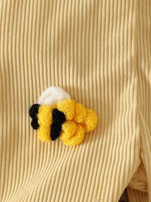 SHEIN Playful Pals 0-3歲女嬰春秋款3D毛絨花朵與小蜜蜂燈芯絨連身褲，胸前口袋裝飾，適合日常穿著，為寶寶衣櫥增添更多選擇 - 黃色 - 查看 7