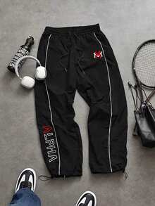 Sport MetroGents Men's Contrast Trim Letter Print Sports Pants, Gym - Multicolor - View 2