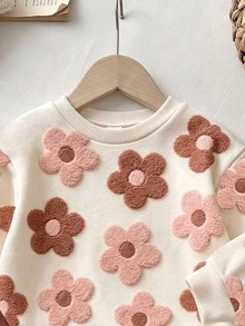 4-7 Years Old Girls Cute Fairy Mermaid Faux Fur Flower Pattern 2-In-1 Long Sleeve Dress Solid Color Hem Preppy Style Baby Shower Birthday Brown - Multicolor - View 4