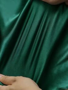 Franclia Women's Elegant Commuter V-Neck Bodycon Slim Fit Business Satin Stretch Glossy Metal Button Dress, Spring/Summer Inner Layer Dress - Dark Green - View 7