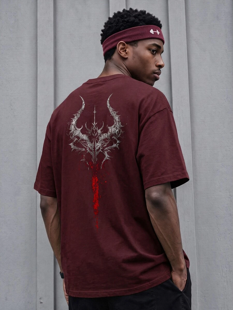Sport MetroGents Men's Casual Letter Graphic Round Neck Short Sleeve Sports T-Shirt, Summer, Gym - Burgundy - View 1