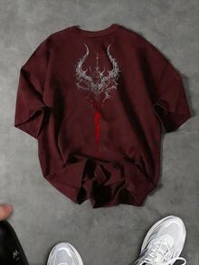 Sport MetroGents Men's Casual Letter Graphic Round Neck Short Sleeve Sports T-Shirt, Summer, Gym - Burgundy - View 3