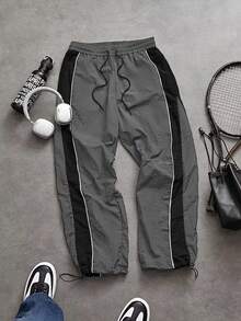 Sport MetroGents Pantalones deportivos casuales con cordón en la cintura, de bloqueo de color, transpirables, para entrenamiento, gimnasio, otoño - Multicolor - Ver 2