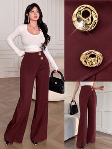 Modelyn Spring Summer Autumn Women's Long Pants, Designed For Office Work Commute, Fashionable Versatile Slimming Elegant Christmas - Burgundy - View 6