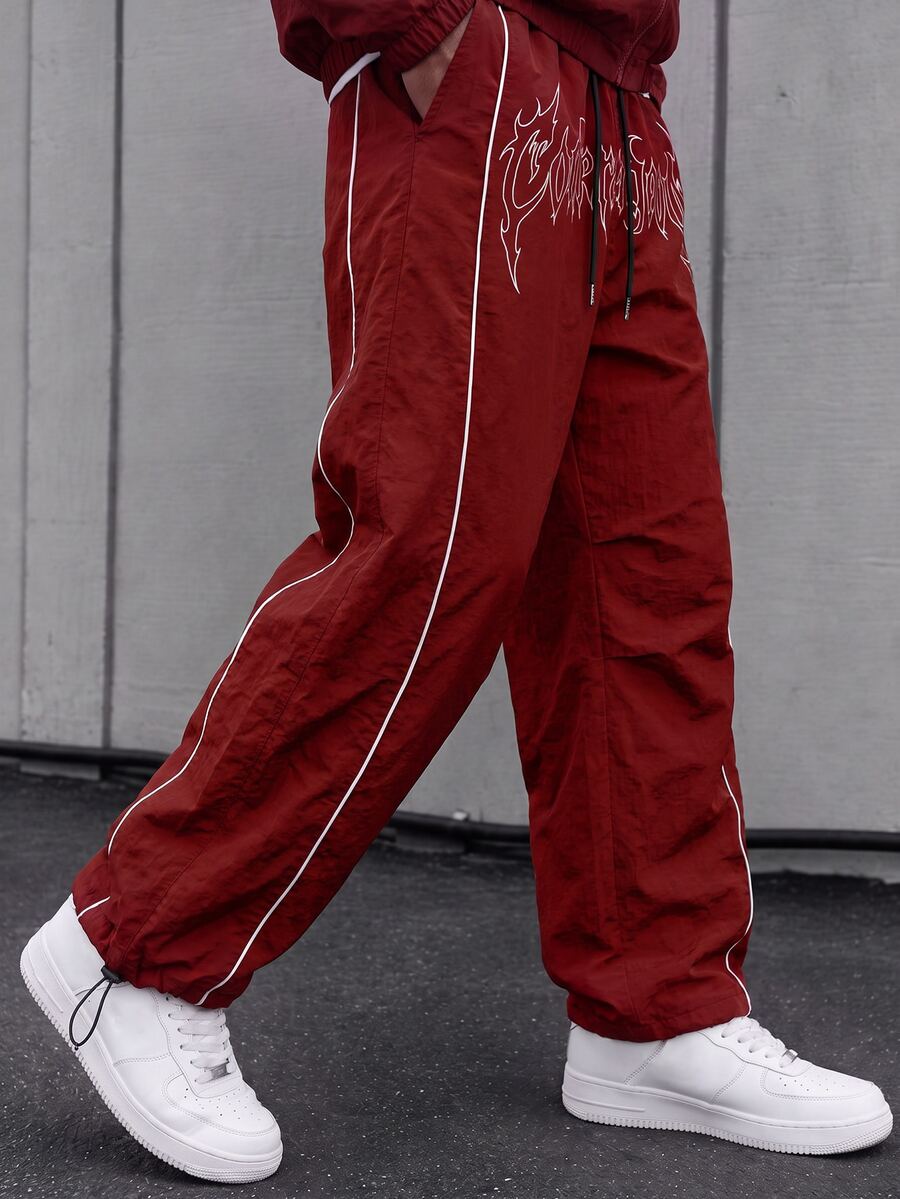 Sport MetroGents Men's Casual Daily Letter Pattern Drawstring Waist Sports Pants Sweat Pants, Gym - Red - View 1