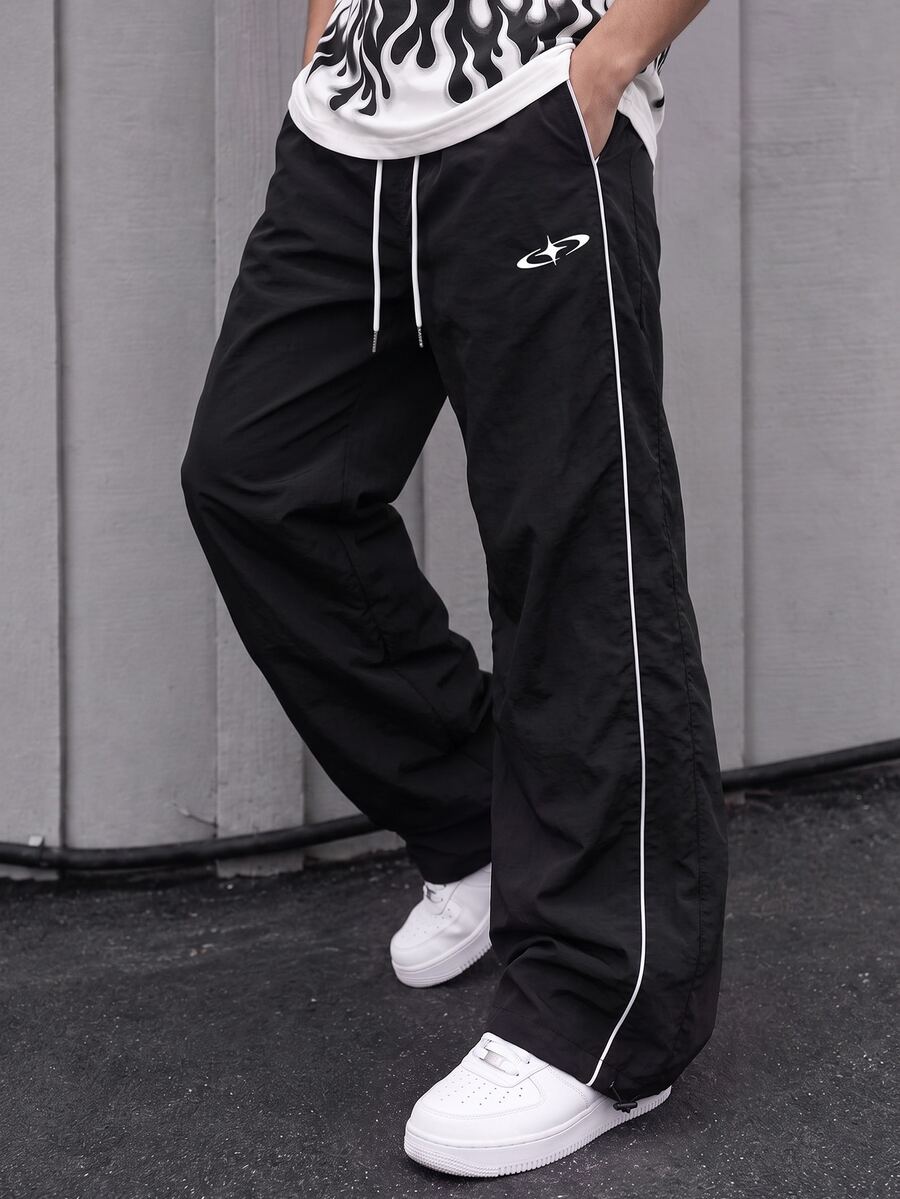 Sport MetroGents Men's Contrast Trim Drawstring Waist Sports Pants, Gym - Black - View 1