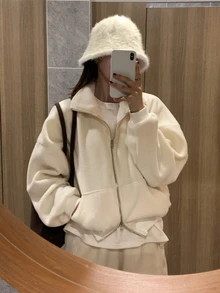 DAZY Women's Solid Color Long Sleeve Zip-Up Hoodie And Pants Casual 2 Pieces Set - Khaki - View 5