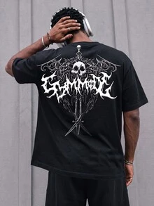 GymRaken Men's Skull Print Sports T-Shirt, Gym - Black - View 1