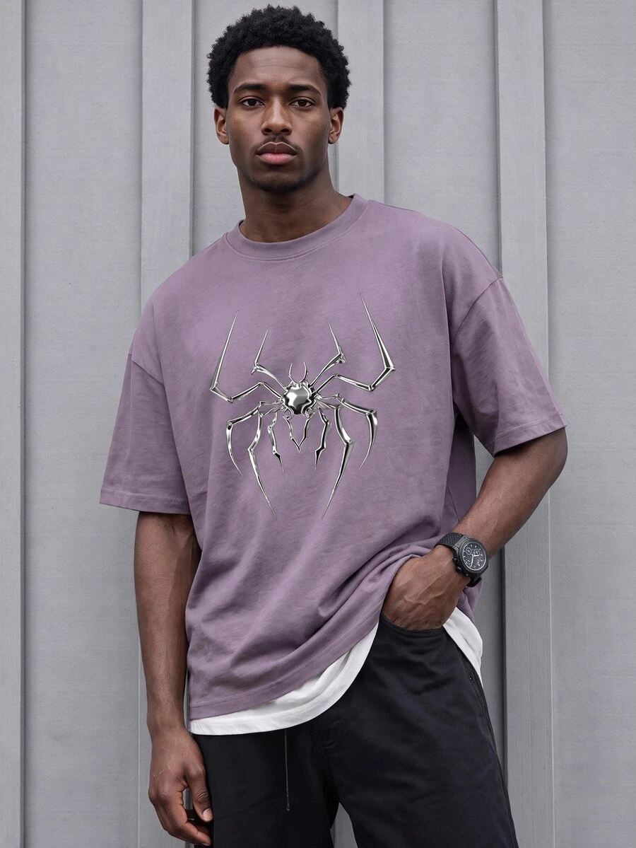 Sport MetroGents Men's Spider Print Casual Daily Travel Sports T-Shirt, Gym - Purple - View 1