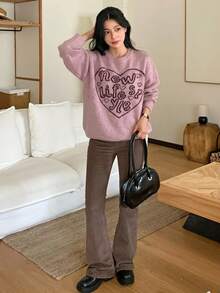 DAZY Women's Letter Pattern Casual Versatile Daily Wear Long Sleeve Sweater Winter - Pink - View 6