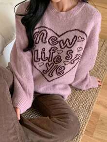 DAZY Women's Letter Pattern Casual Versatile Daily Wear Long Sleeve Sweater Winter - Pink - View 3