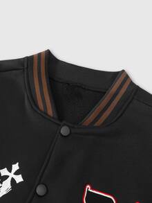 ROMWE MEN Street Life Men's Vintage Varsity Letter Embroidery Baseball Jacket And Outerwear - Multicolor - View 3