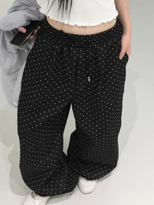 DAZY Women's Polka Dot Casual Versatile Daily Wear Long Pants - Black - View 3