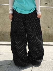 DAZY Women's Polka Dot Casual Versatile Daily Wear Long Pants - Black - View 9