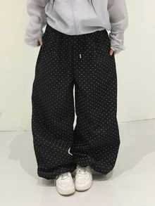 DAZY Women's Polka Dot Casual Versatile Daily Wear Long Pants - Black - View 2