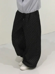 DAZY Women's Polka Dot Casual Versatile Daily Wear Long Pants - Black - View 6