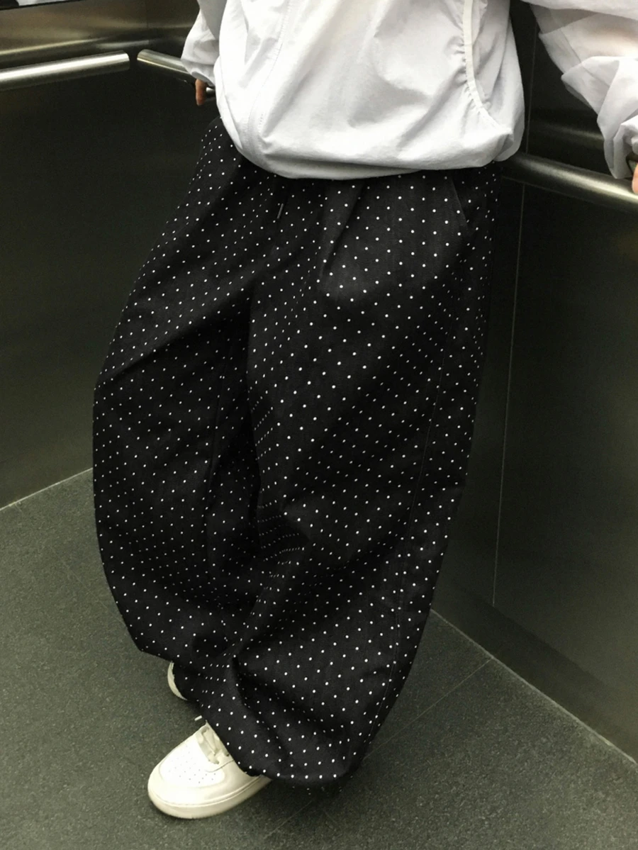 DAZY Women's Polka Dot Casual Versatile Daily Wear Long Pants - Black - View 1