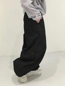 DAZY Women's Polka Dot Casual Versatile Daily Wear Long Pants - Black - View 4