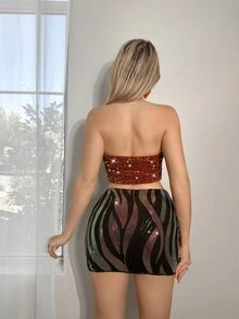 Sweetina 女士切割拼接閃片圓管頂 - 橘色 - 查看 2