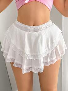 Sweetina Falda asimétrica tipo pastel de encaje y parches para mujer, en color blanco - Blanco - Ver 3