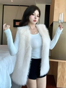 DAZY Women's Vintage Plush Fashion Faux Fur Vest - White - View 8