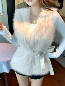 DAZY Women's Vintage Plush Fashion Faux Fur Vest - White - View 1