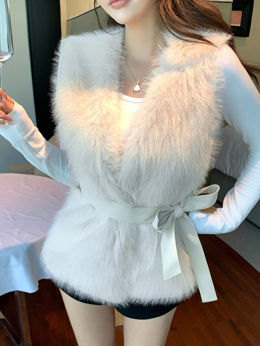 DAZY Women's Vintage Plush Fashion Faux Fur Vest - White - View 1