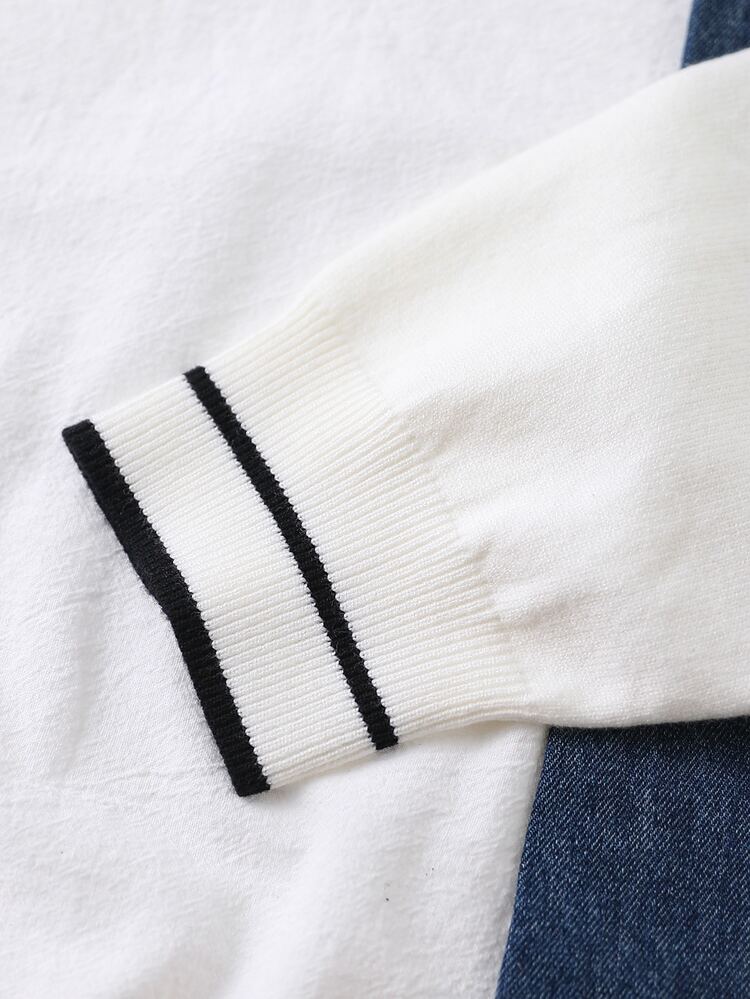 SHEIN Autumn/Winter New Cream White Embroidered Logo Pony Pattern Long Sleeve Pullover Peter Pan Collar Dropped Shoulder Knit Sweater Loose Fit Knit Top For Women And Teenagers, Collegiate Style - White - View 6