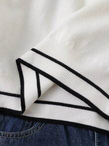 SHEIN 秋冬新款奶油白刺繡Logo小馬圖案長袖套頭彼得潘領落肩針織毛衣，寬鬆版型針織上衣，適合女性與青少年，學院風 - 白色 - 查看 11