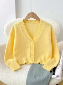 SHEIN 1pc Tween Girls' Cardigan Sweater, Fashionable Versatile V-Neck ...