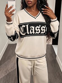 Slayform Slayform Women's Autumn/Winter Casual Sports Long Sleeve Letter Print Apricot Sweatshirt - Apricot - View 4