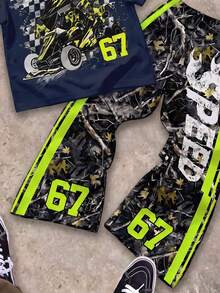 Kids Tween Boy Letter & Number Print Short Sleeve T-Shirt And Long Pants Casual Daily Outfit Set - Multicolor - View 4