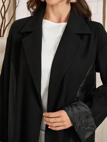 Al Najma 优雅色块长款阿巴亚开衫，秋季，休闲适度长袖阿巴亚，适合晚会/日常休闲，长袍 - 黑色 - 查看 8