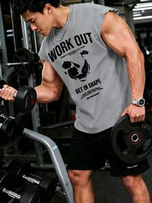 Coreblaze Men's Sleeveless Workout Tee,Light Grey Letter Pattern Summer Gym Athleisure Active Sports Tank Top Lightweight Working Out Shirts - Light Grey - View 3